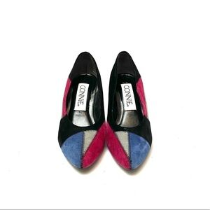 Vintage 1980s suede colorblock patchwork heels